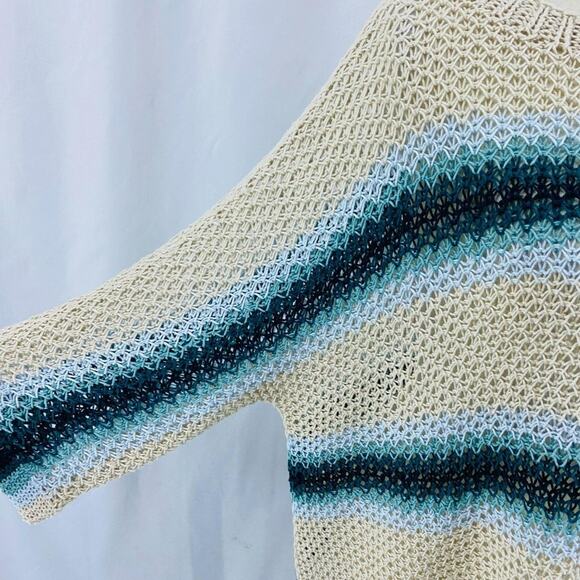 J.Jill Linen Striped Open-Stitch Sweater Kimono Womens Large - Picture 3 of 9